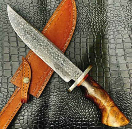 Custom Hand Forged Damascus Steel 15" Bowie Hunting Knife With Leather SHEATH