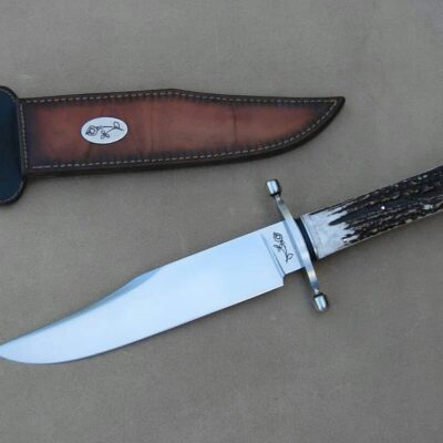 Staghorn Hunter Custom Hand Forged D2 Steel 15" Bowie Hunting Knife With Stag Horn Handle.