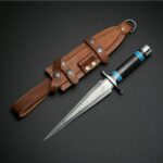 Custom Hand Forged Damascus Steel 13" Toothpick Hunting Dagger Knife With Leather SHEATH