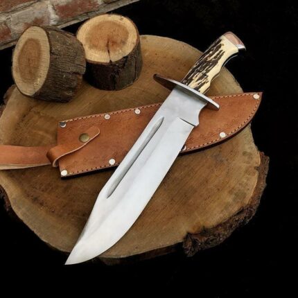 Custom Handmade D2 Steel Hunting Bowie knife With Stag Horn Handle.