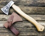 Custom Handmade Carbon Steel Hunting Camping Bearded Axe With Leather Sheath