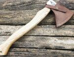 Custom Handmade Carbon Steel Hunting Camping Bearded Axe With Leather Sheath