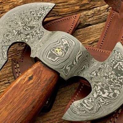 Smith Hand Forged Damascus Steel Double Blade 20" Battle warrior Hatchet Axe Gift for Men With Leather Sheath