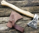 Custom Handmade Carbon Steel Hunting Camping Bearded Axe With Leather Sheath