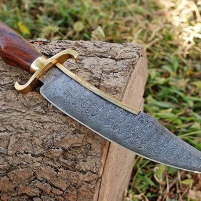 Custom Handmade Damascus Steel 16" Bowie Hunting Camping Knife With Leather Sheath