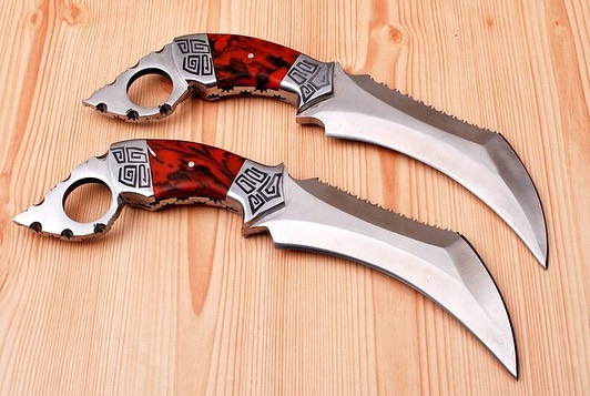 Custom Handmade D2 Steel 11" Hunting Karambit knives Pair With Beautiful Leather Sheath