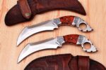 Custom Handmade D2 Steel 11" Hunting Karambit knives Pair With Beautiful Leather Sheath