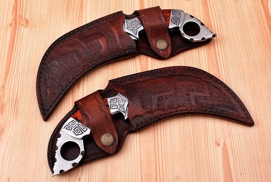 Custom Handmade D2 Steel 11" Hunting Karambit knives Pair With Beautiful Leather Sheath