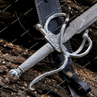 Handmade Damascus Steel Medieval / Rapier Sword With Leather Sheath, best anniversary gift for him MASTER swords, gift for him / boyfriend