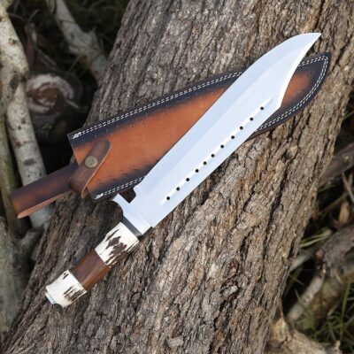 Custom Handmade D2 Steel 16" Hunting Camping Bowie knife With Stag Horn Handle