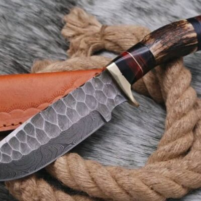 Custom Handmade Damascus Steel 10" Hunting Knife With Stag Horn Handle