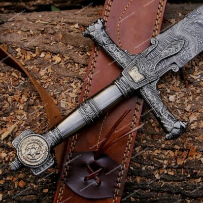 Hand Forged Damascus Steel King Solomon Crusader Sword ( Star of David pommel), Combat Sword, Knight Templar Sword, Gifts for him/Boyfriend