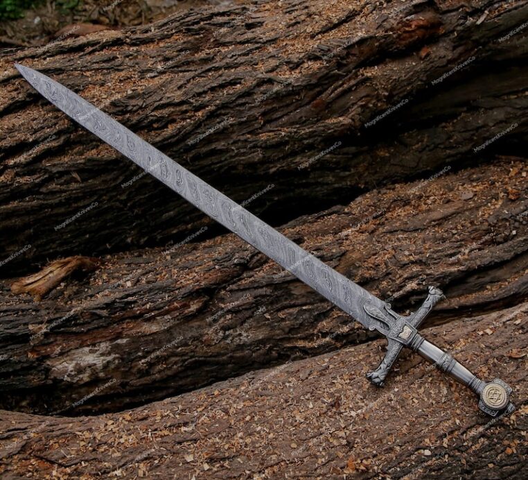 Hand Forged Damascus Steel King Solomon Crusader Sword ( Star of David pommel), Combat Sword, Knight Templar Sword, Gifts for him/Boyfriend