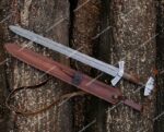 Custom Handmade Damascus Steel Blade 32" Long Viking Sword, Medieval / Knight Sword, Hunting/Combat Sword With Leather Sheath, Gifts for him