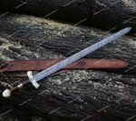 Custom Hand Forged Damascus Steel Blade 38" Long Viking Sword, Medieval/Knight Sword, Hunting/Combat Sword With Leather Sheath, Gift for him