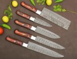 Magnificent Custom Made Damascus Blade Kitchen/Chef Knife Set 5 pieces, Unique High Grade Hand Forged Kitchen Knives Set