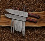 Damascus Steel Chef Knife Damascus Kitchen Knives set Chef set handmade Best chef set with leather sheath| Gift for Him , Christmas Gift