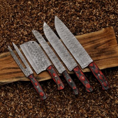 Damascus Steel Chef Knife Damascus Kitchen Knives set Chef set handmade Best chef set with leather sheath| Gift for Him , Christmas Gift