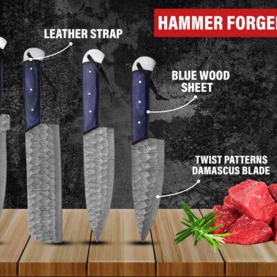 Magnificent Custom Made Damascus Blade Kitchen/Chef Knife Set 5 pieces, Unique High Grade Hand Forged Kitchen Knives Set