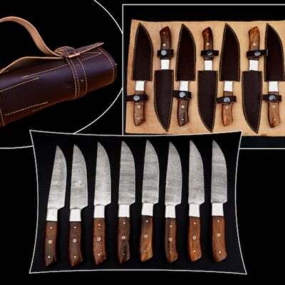 Magnificent Custom Made Damascus Blade Kitchen/Chef Steak Knives Set 8 pieces