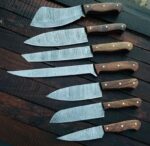 Custom Handmade Damascus Steel Kitchen Knife/Set of 7/ Rollover cover/ Sheath/