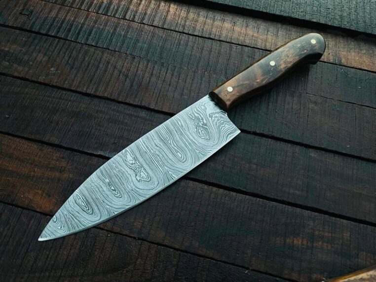 Custom Handmade Damascus Steel Kitchen Knife/Set of 7/ Rollover cover/ Sheath/
