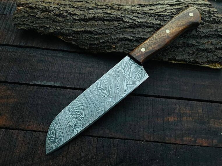 Custom Handmade Damascus Steel Kitchen Knife/Set of 7/ Rollover cover/ Sheath/