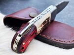 Damascus Folding Knives Set, Stag Horn Knife, Engraved Pocket Knife, Stag Antler, Wood Handle, Handmade Knife, Personalized Gift