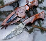 Bobcat Forge - 11" Handmade Damascus Hunting Knife with Leather Sheath