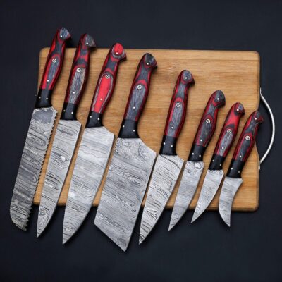 Magnificent Custom Made Damascus Blade Kitchen/Chef Knife Set 8 Pieces, Unique High Grade Hand Forged Kitchen Knives Set