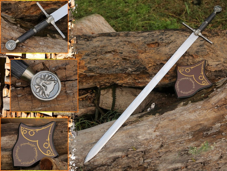 Geralt witcher handmade metal sword in high carbon steel with leather sheath, gladiator sword/personalized gift/gift for offers men/ gift for him