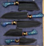 Magnificent Custom Made Damascus Blade Kitchen/Chef Knife Set 5 pieces, Unique High Grade Hand Forged Kitchen Knives Set