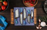 Magnificent Custom Made Damascus Blade Kitchen/Chef Knife Set 5 pieces, Unique High Grade Hand Forged Kitchen Knives Set