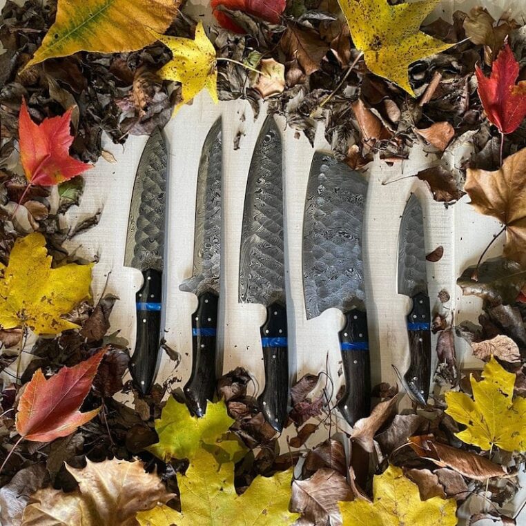 Magnificent Custom Made Damascus Blade Kitchen/Chef Knife Set 5 pieces, Unique High Grade Hand Forged Kitchen Knives Set