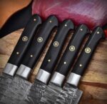 Magnificent Custom Made Damascus Blade Kitchen/Chef Knife Set 5 pieces, Unique High Grade Hand Forged Kitchen Knives Set