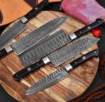 Magnificent Custom Made Damascus Blade Kitchen/Chef Knife Set 5 pieces, Unique High Grade Hand Forged Kitchen Knives Set