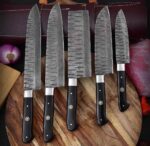 Magnificent Custom Made Damascus Blade Kitchen/Chef Knife Set 5 pieces, Unique High Grade Hand Forged Kitchen Knives Set