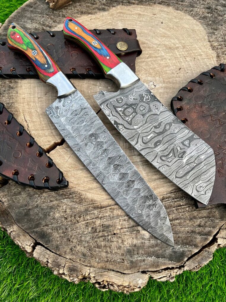 Magnificent Custom Made Damascus Blade Kitchen/Chef Knife Set 3 pieces, Unique High Grade Hand Forged Kitchen Knives Set