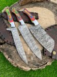 Magnificent Custom Made Damascus Blade Kitchen/Chef Knife Set 3 pieces, Unique High Grade Hand Forged Kitchen Knives Set