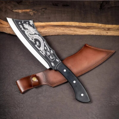 Custom Handmade D2 Steel Dragon Slicer Cleaver knife, Premium Kitchen Tool With Leather Sheath