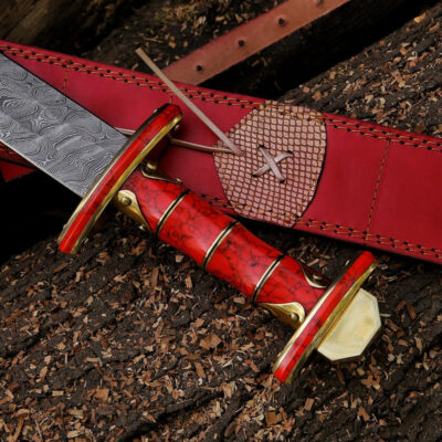 Beautiful Hand Forged Damascus Steel Medieval /Viking Ragnar Sword With Leather Sheath, best birthday gift for him/her, MASTER Sword.