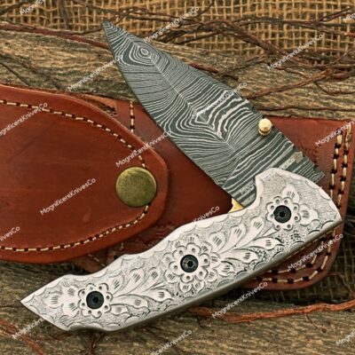 Damascus Steel Pocket knife, Folding blade, Every Day Carry Knife , Damascus Folder, Best Gift For Him, Engraved Handle