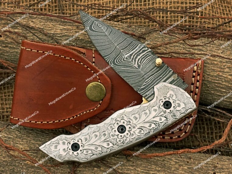 Damascus Steel Pocket knife, Folding blade, Every Day Carry Knife , Damascus Folder, Best Gift For Him, Engraved Handle