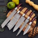 Magnificent Custom Made Damascus Blade Kitchen/Chef Knife Set 5 pieces, Unique High Grade Hand Forged Kitchen Knives Set