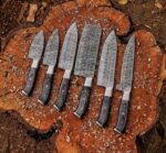 Magnificent Custom Made Damascus Blade Kitchen/Chef Knife Set 6 pieces, Unique High Grade Hand Forged Kitchen Knives Set