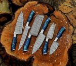 Magnificent Custom Made Damascus Blade Kitchen/Chef Knife Set 6 pieces, Unique High Grade Hand Forged Kitchen Knives Set