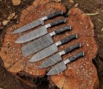 Magnificent Custom Made Damascus Blade Kitchen/Chef Knife Set 6 pieces, Unique High Grade Hand Forged Kitchen Knives Set