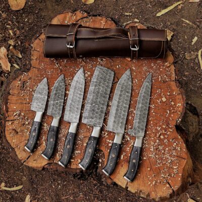 Magnificent Custom Made Damascus Blade Kitchen/Chef Knife Set 6 pieces, Unique High Grade Hand Forged Kitchen Knives Set