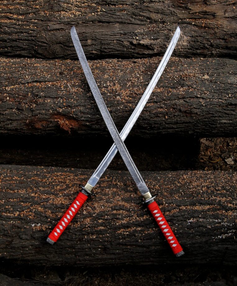 Magnificent Combo Hand Forged Damascus Steel and Stainless Full Tang Sword, Ninja Sword, Assassin's sword, Katana Sword,