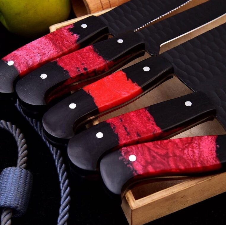 Magnificent Custom Made Carbon Steel Blade Kitchen/Chef Knife Set 5 pieces, Unique High Grade Hand Forged Kitchen Knives Set